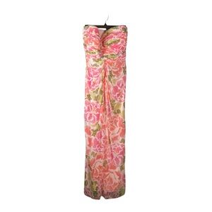 Tadashi Shoji Strapless Floral Dress in Pink and Green